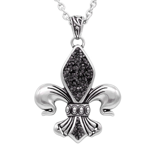 Pendentif Fleur de Lys Noire sur Chaîne Argentée