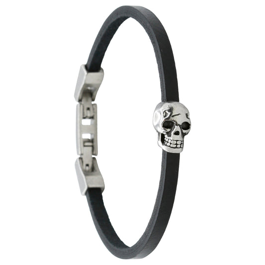Bracelet en cuir noir tête de mort Homme Biker Gothique Manchette Style