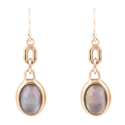 Boucles d'oreilles pendantes en nacre noire et bronze doré