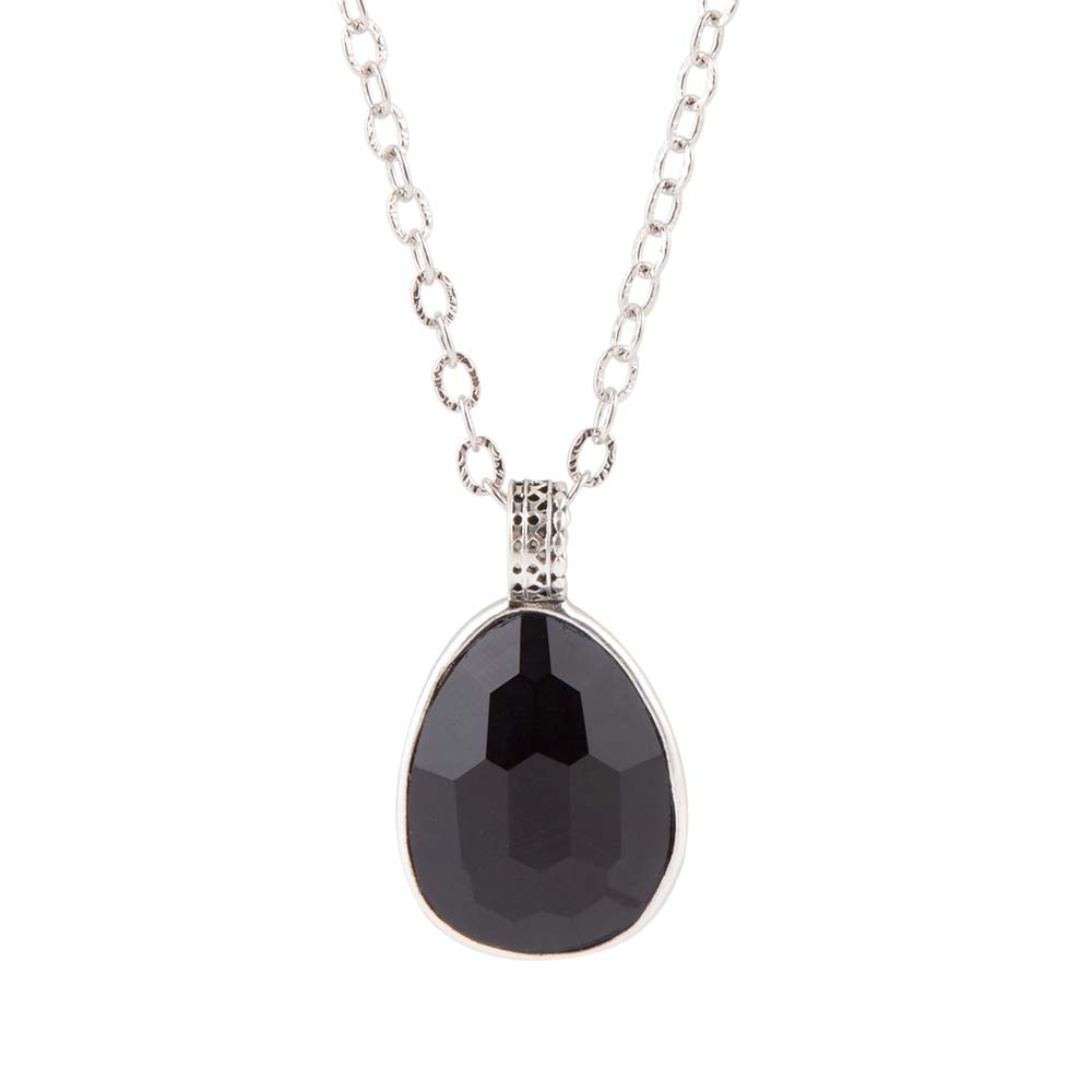 Collier avec pendentif en argent sterling et onyx noir en forme de goutte