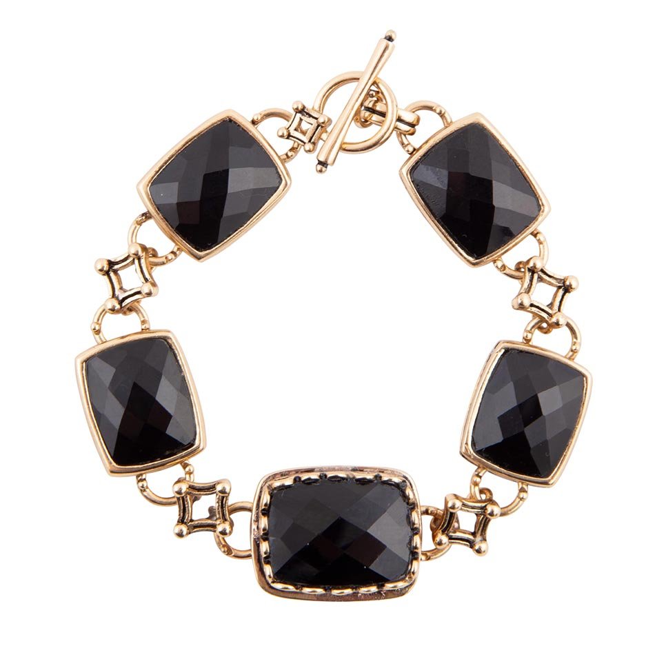 Bracelet maillons dorés onyx noir