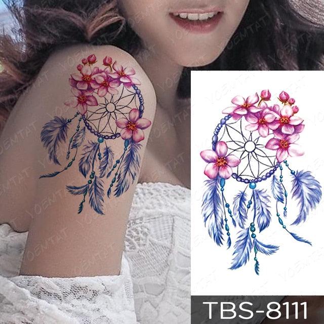 Black Sketchs Flowers Waterproof Temporary Tattoo Sticker Chest Flash Tattoo Wolf Diamond Flower Body Art Arm Fake Tattoo For Womens Men