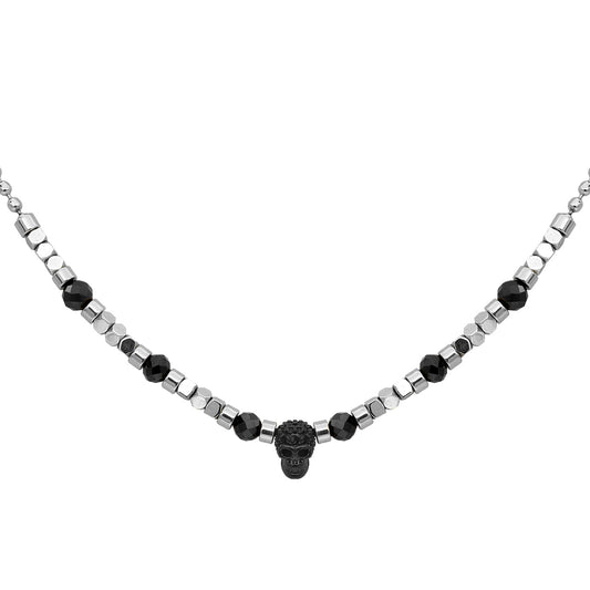 Black Spinel Hematite Skull Necklace Gothic Beaded Pendant