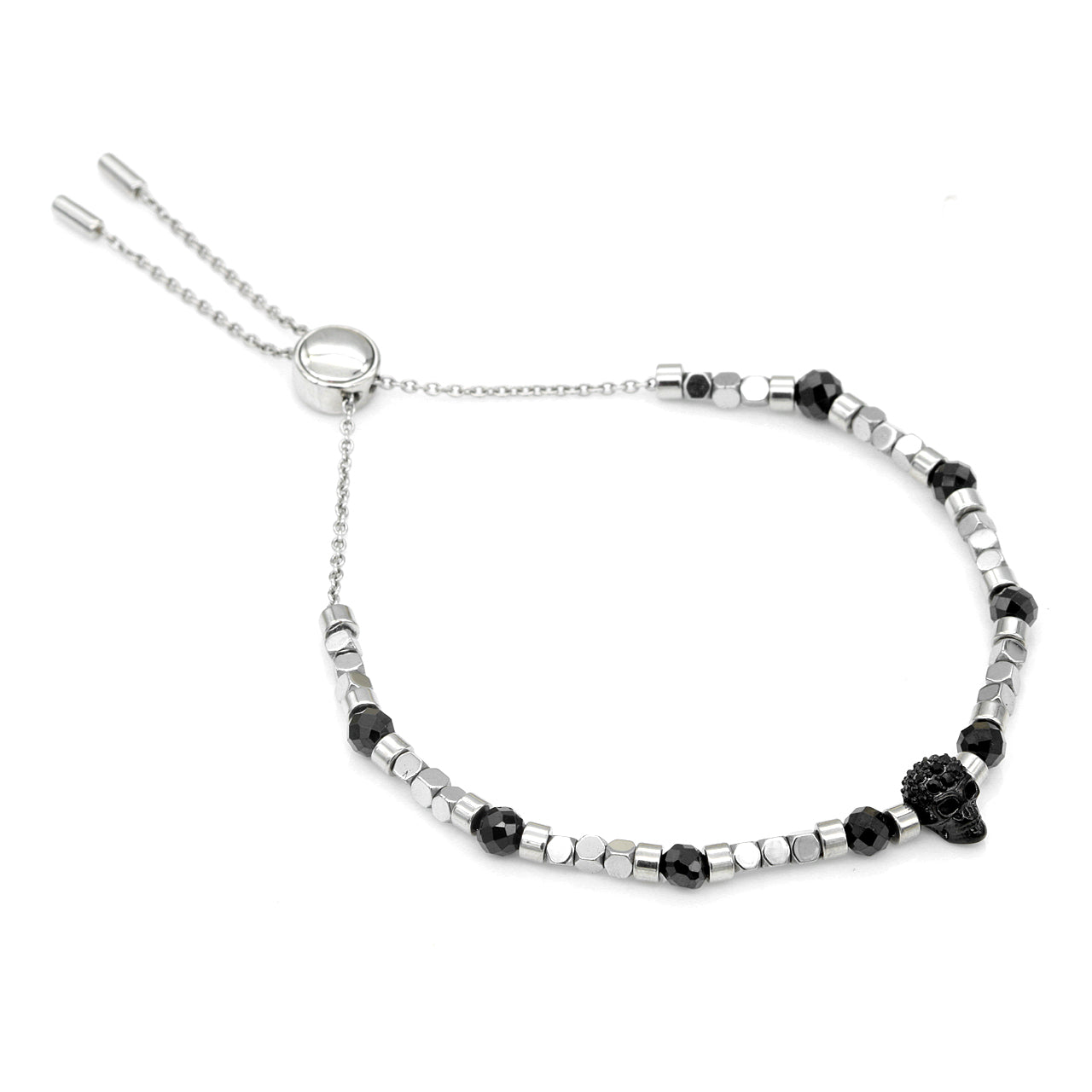 Black Spinel Skull Beaded Bracelet Adjustable Unisex
