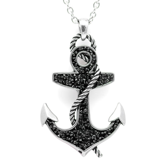 Collier avec pendentif ancre en pierre noire et chaîne en corde