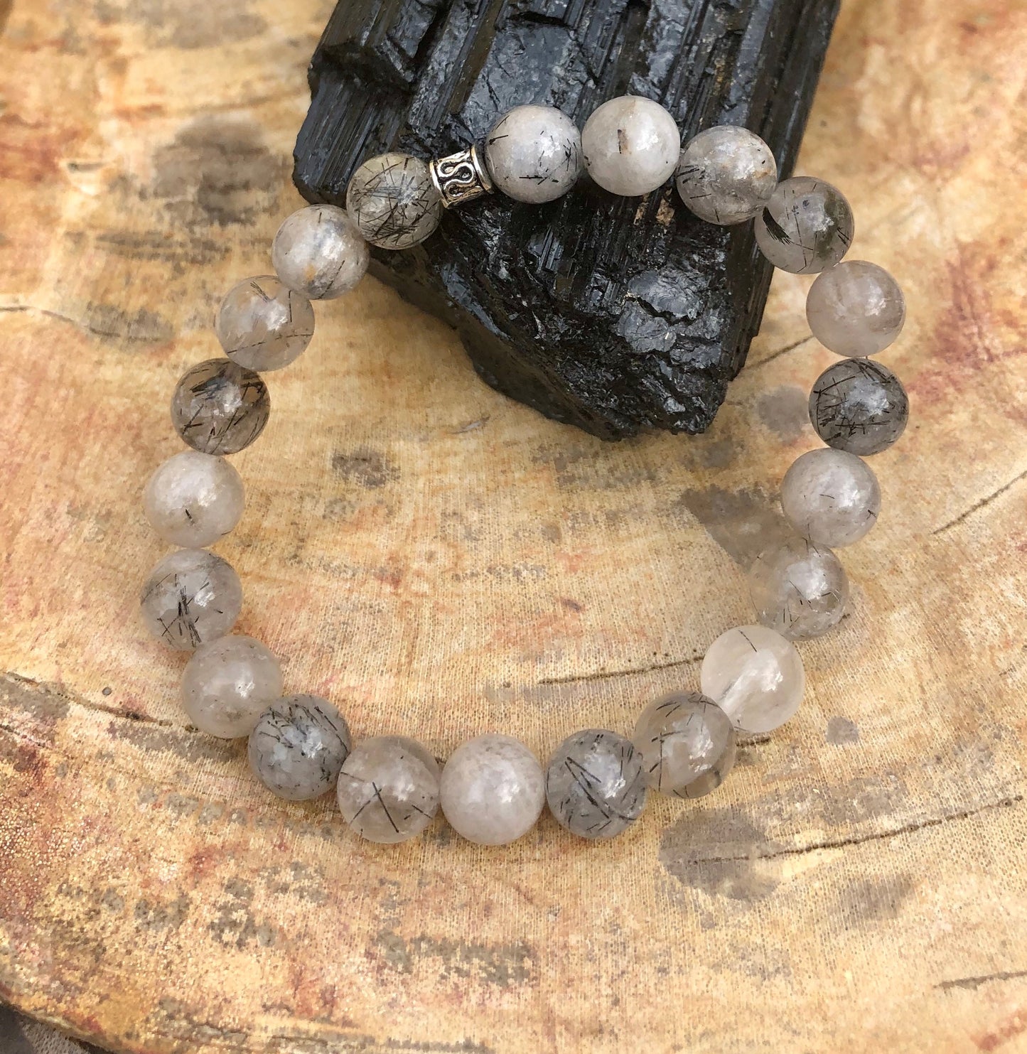 Black Tourmaline Quartz Stretch Bracelet For Healing