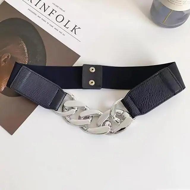 Black Vintage Ladies Dress Belt Charming Chain Buckle Elastic Luxurious Women Belt Metal Chain Style Party Fashion Belts For Ladies