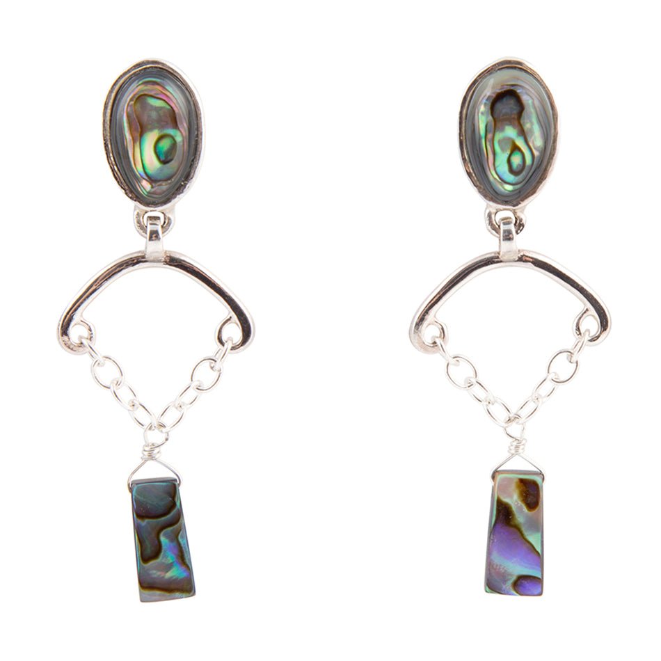 Ohrringe aus Sterlingsilber mit Abalone und Tropfenkette