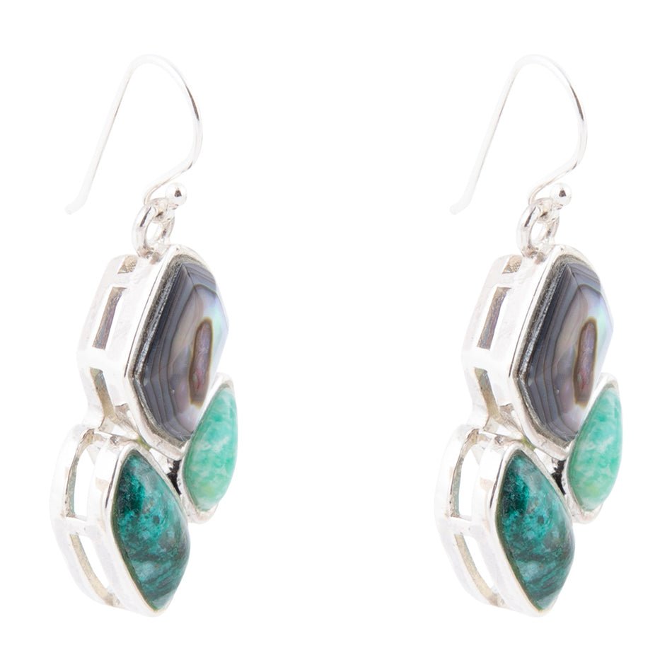 Ohrringe aus Sterlingsilber mit Abalone-Muschel und Feuer-Design