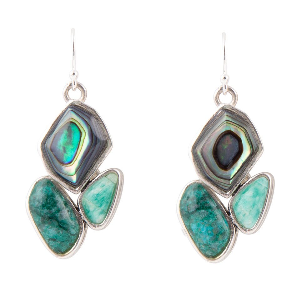 Ohrringe aus Sterlingsilber mit Abalone-Muschel und Feuer-Design
