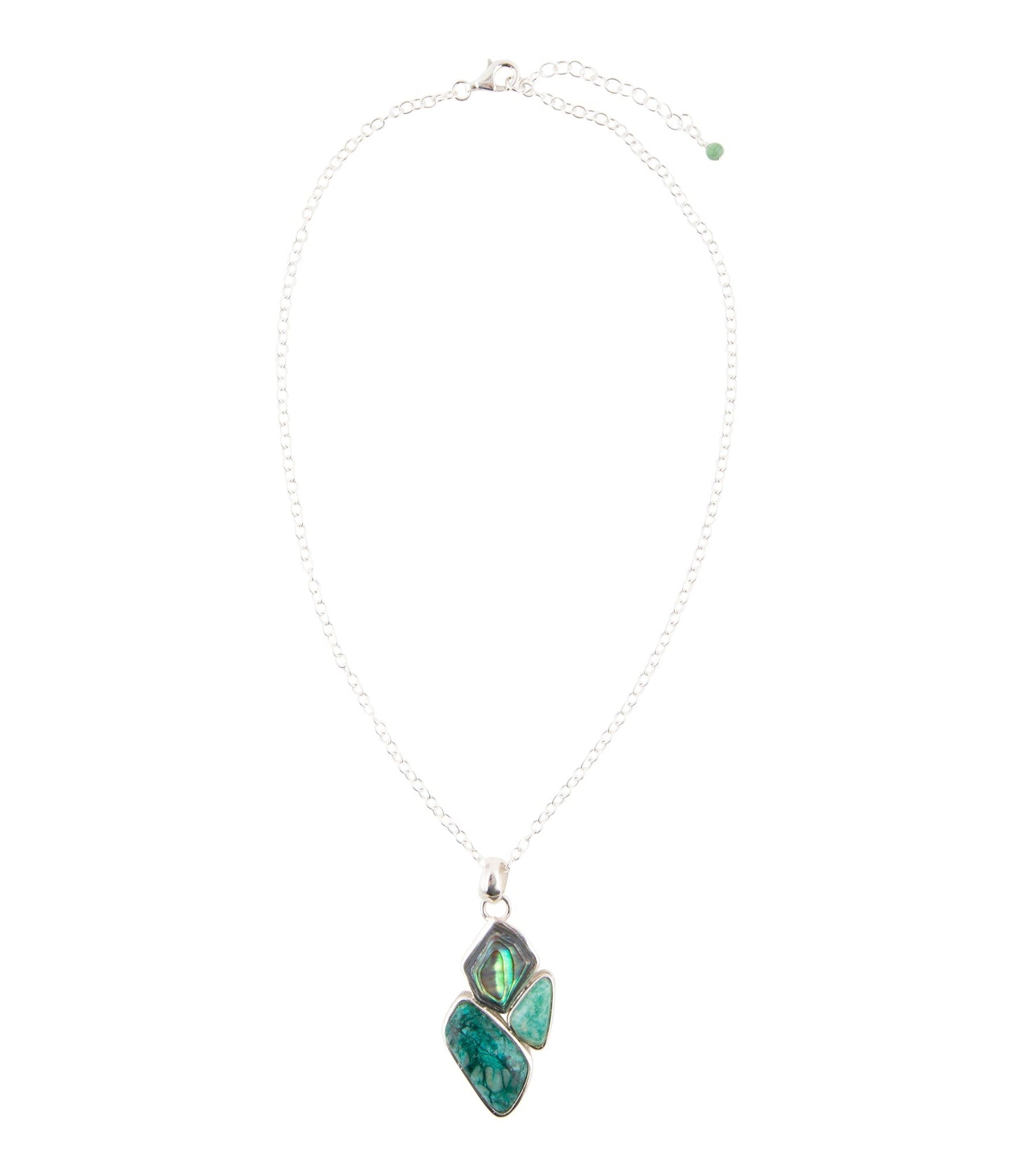 Blue Abalone Fire Sterling Silver Cluster Pendant Necklace