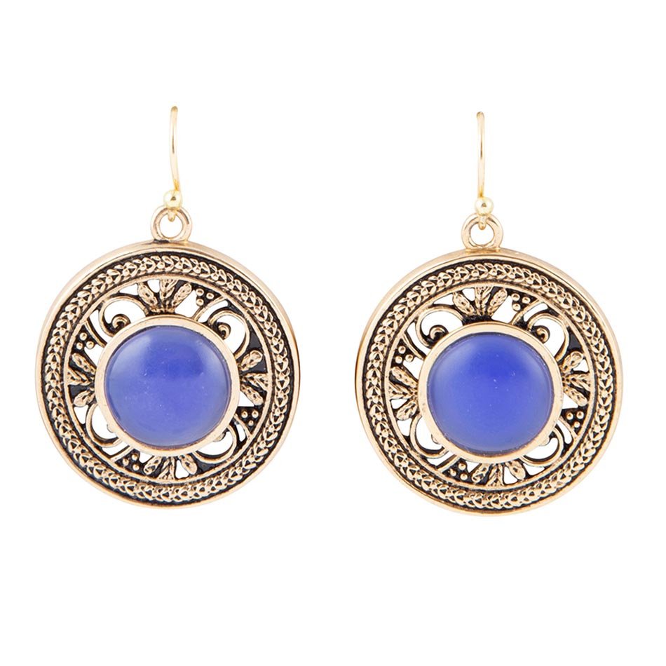 Ohrhänger mit blauem Achat und goldenen Details