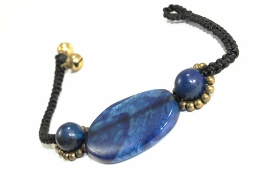 Blue Agate Bracelet Handmade Boho Adjustable Macrame