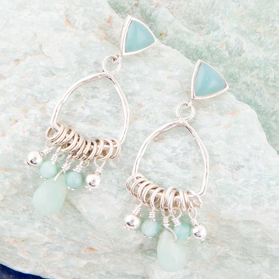 Boucles d'oreilles chandelier en amazonite bleue et argent sterling