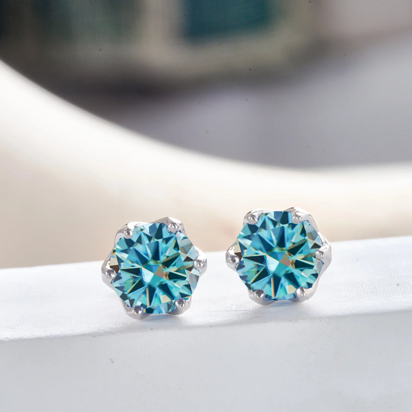 Boucles d'oreilles clous en moissanite rose et bleu roi en argent sterling S925, 0,5 1 2 carats, pour mariée