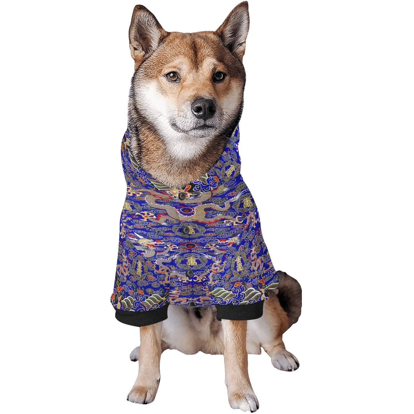 Blue Imperial Dragon Button Hoodie
