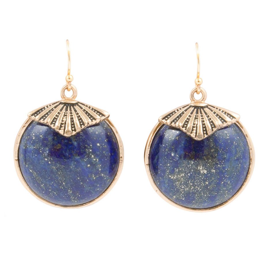 Blaue Lapiskreis-Ohrringe mit goldenem Tropfen