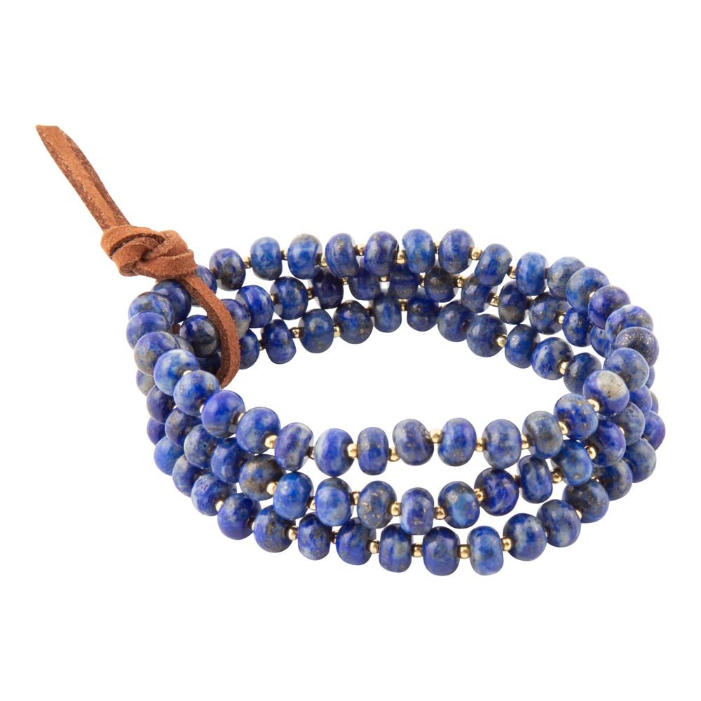 Blau Lapislazuli Dreifachstrang Goldenes Armband Set