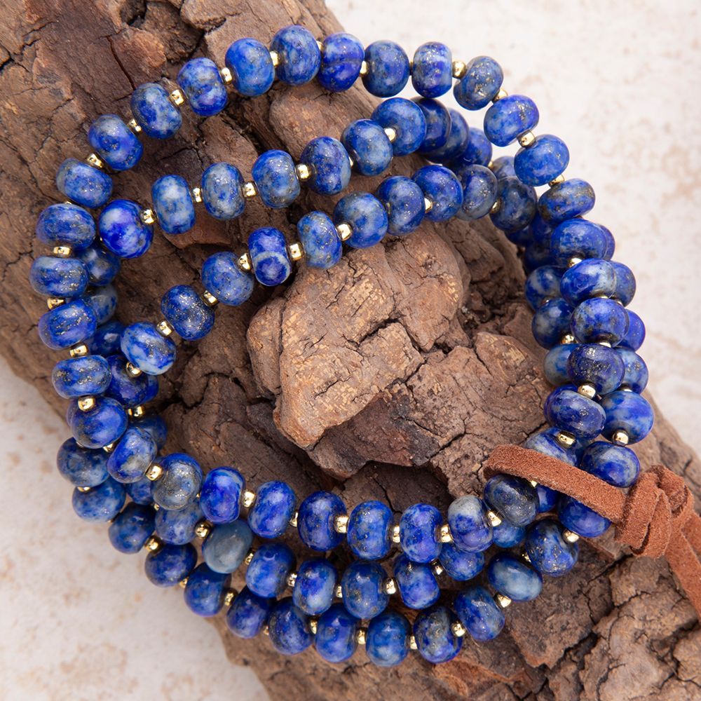 Blau Lapislazuli Dreifachstrang Goldenes Armband Set