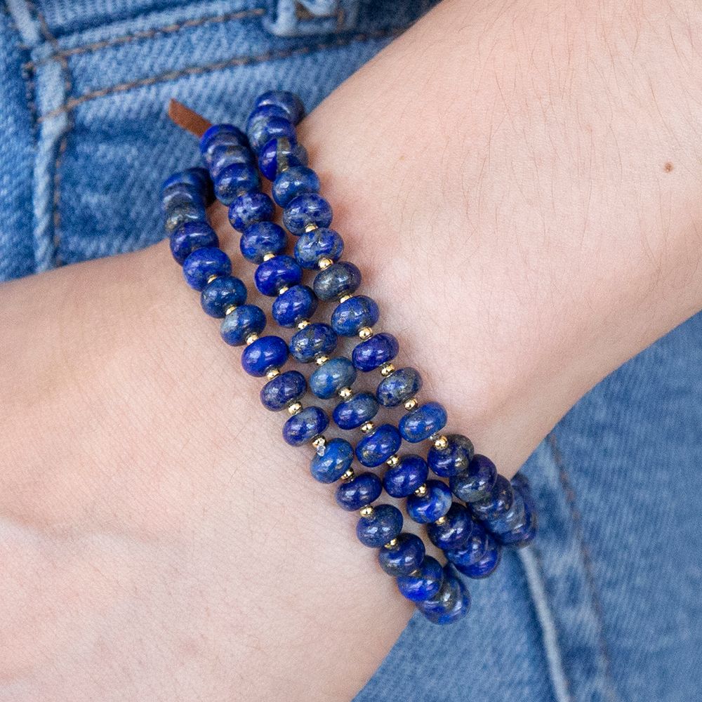 Blau Lapislazuli Dreifachstrang Goldenes Armband Set