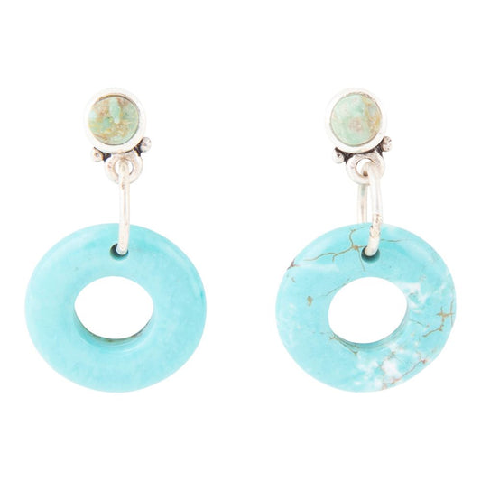 Boucles d'oreilles pendantes en argent sterling et donut en magnésite bleue