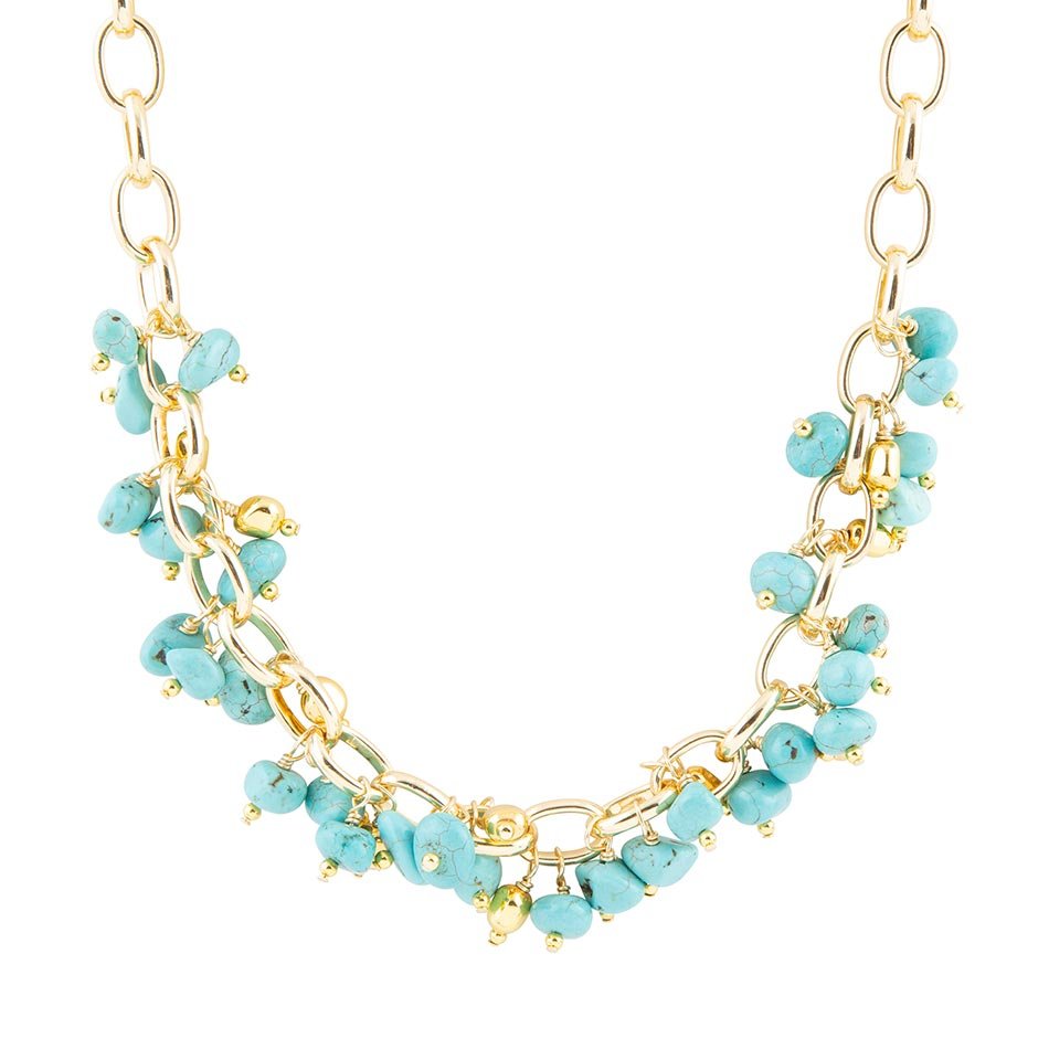 Halskette mit goldenem Kettchen und blauen Magnesitsteinen