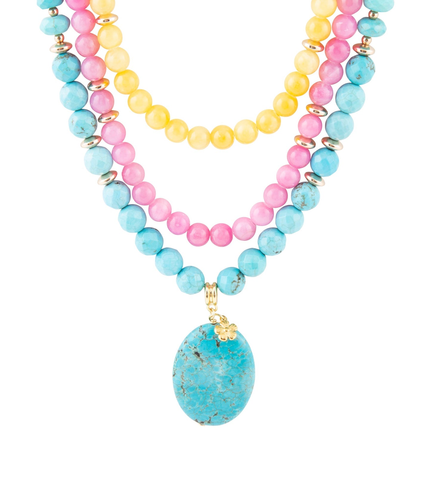 St. Augustine Rosenquarz und blauer Türkis goldene Halskette mit Anhänger