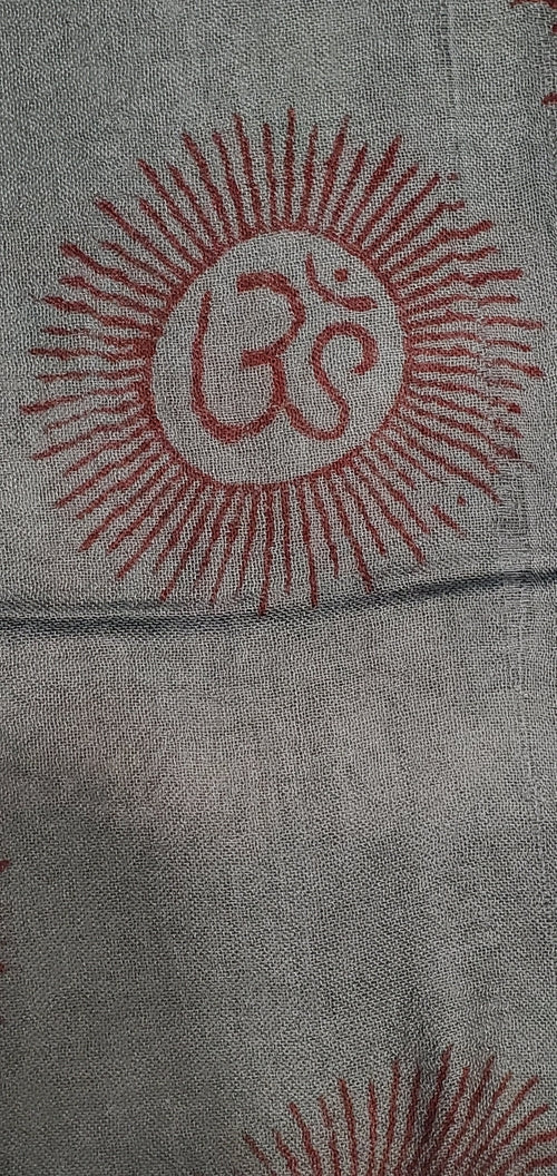 Blauer Om-Print-Schal, leicht, Boho, asiatisches Symbol, Wickeltuch