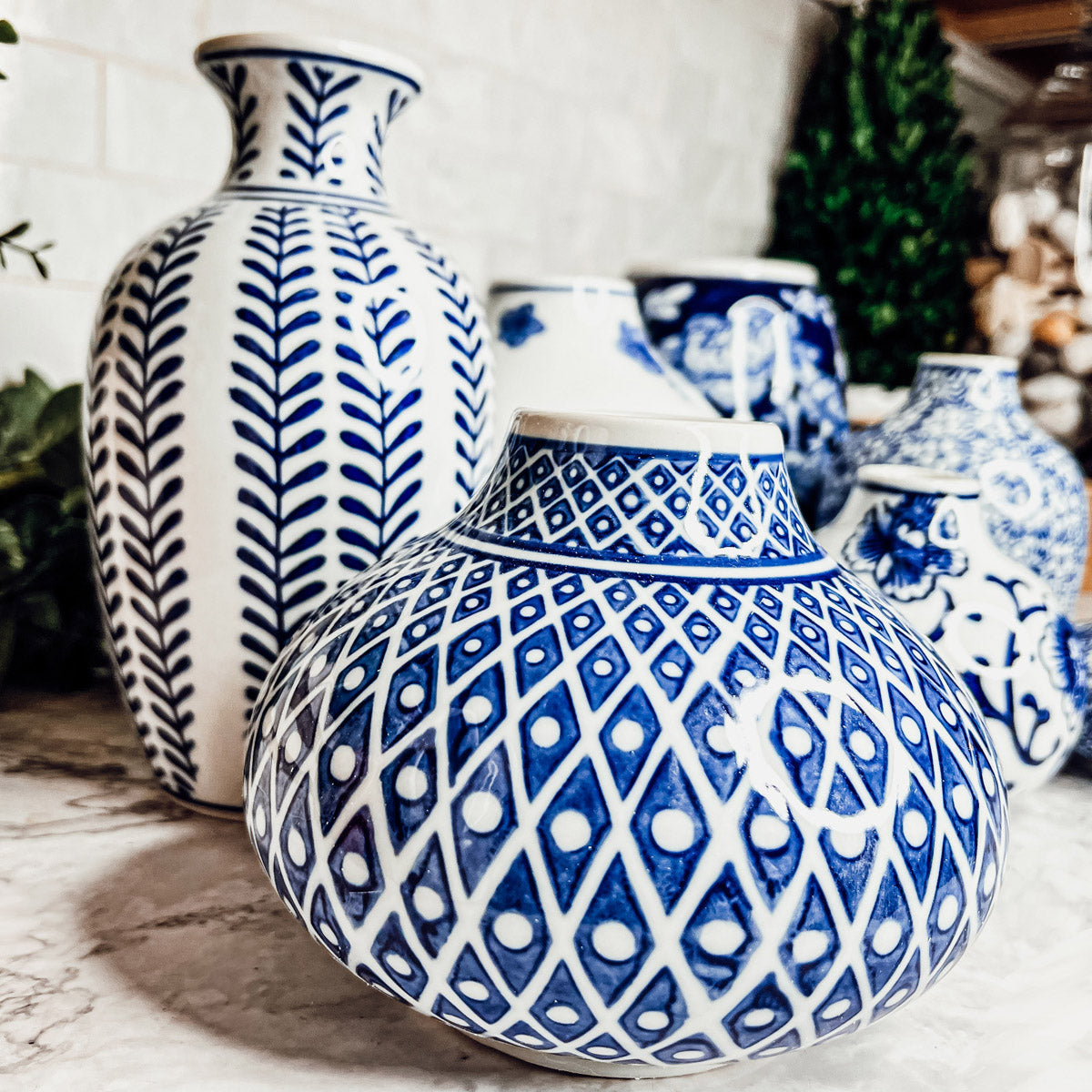 Vases à fleurs en porcelaine bleue, pots de fleurs décoratifs modernes pour l'intérieur