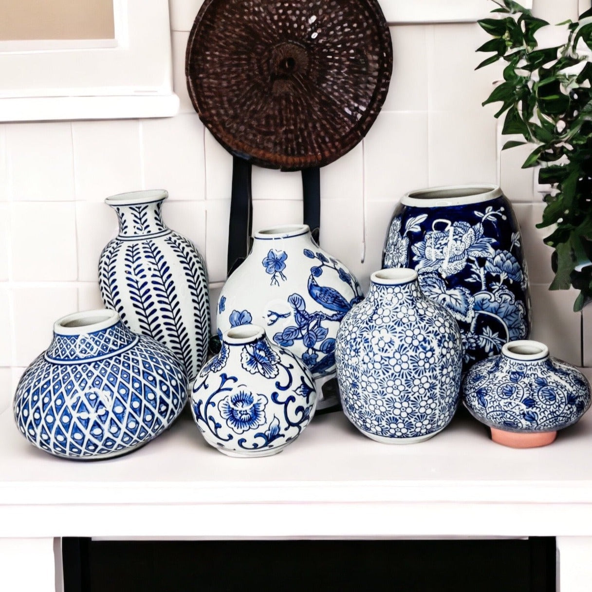 Vases à fleurs en porcelaine bleue, pots de fleurs décoratifs modernes pour l'intérieur
