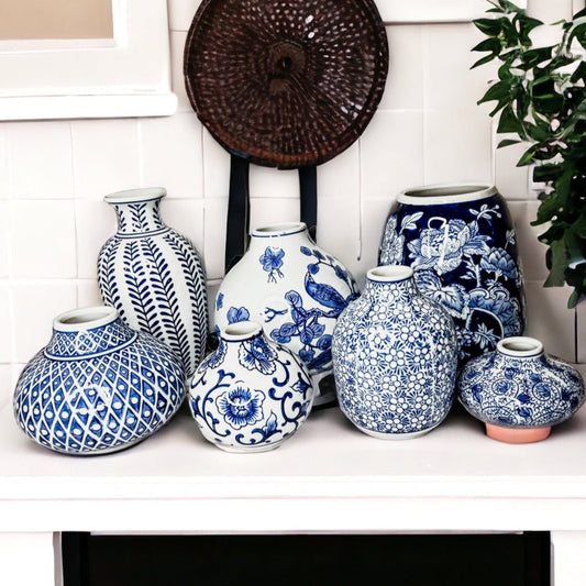 Vases à fleurs en porcelaine bleue, pots de fleurs décoratifs modernes pour l'intérieur