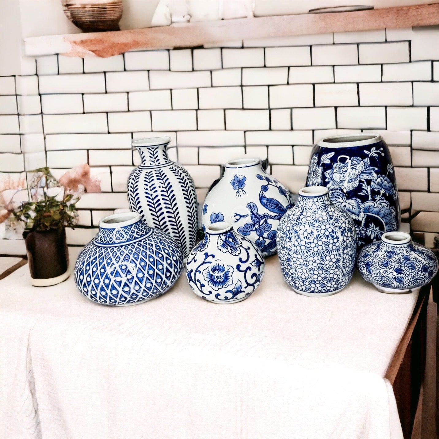 Vases à fleurs en porcelaine bleue, pots de fleurs décoratifs modernes pour l'intérieur