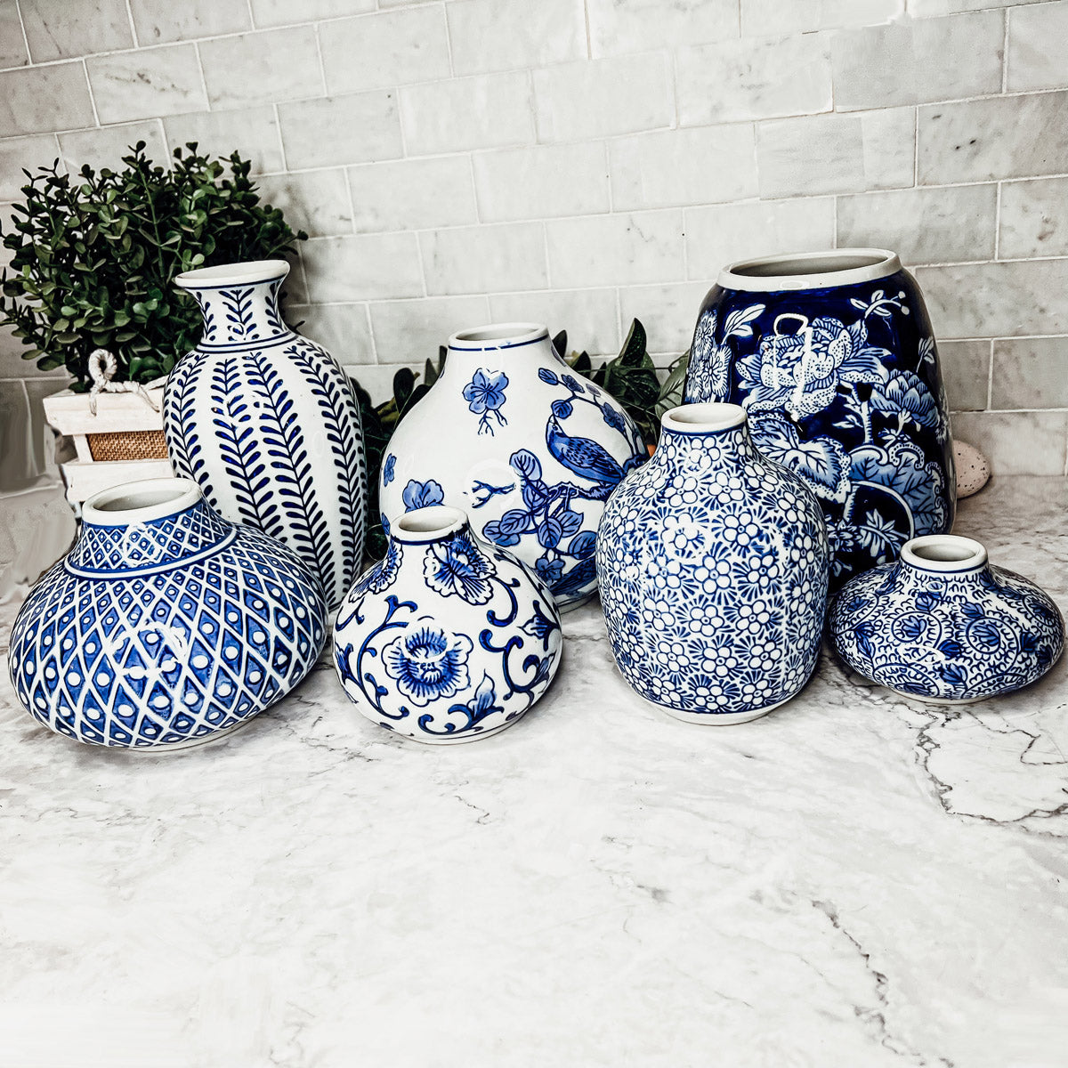 Vases à fleurs en porcelaine bleue, pots de fleurs décoratifs modernes pour l'intérieur