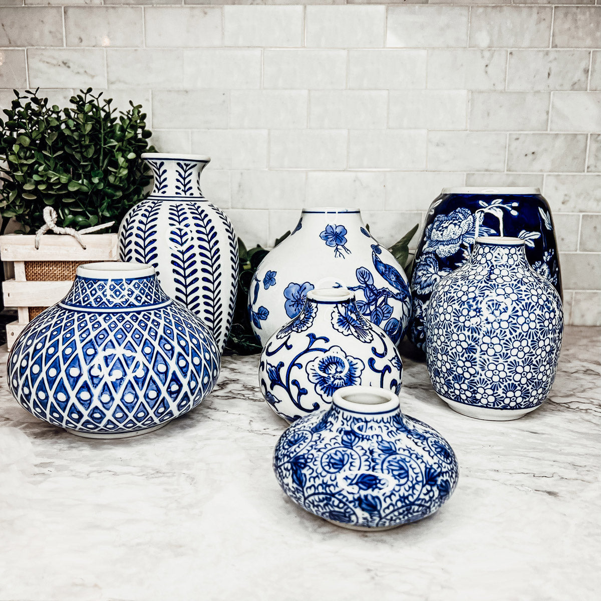Vases à fleurs en porcelaine bleue, pots de fleurs décoratifs modernes pour l'intérieur