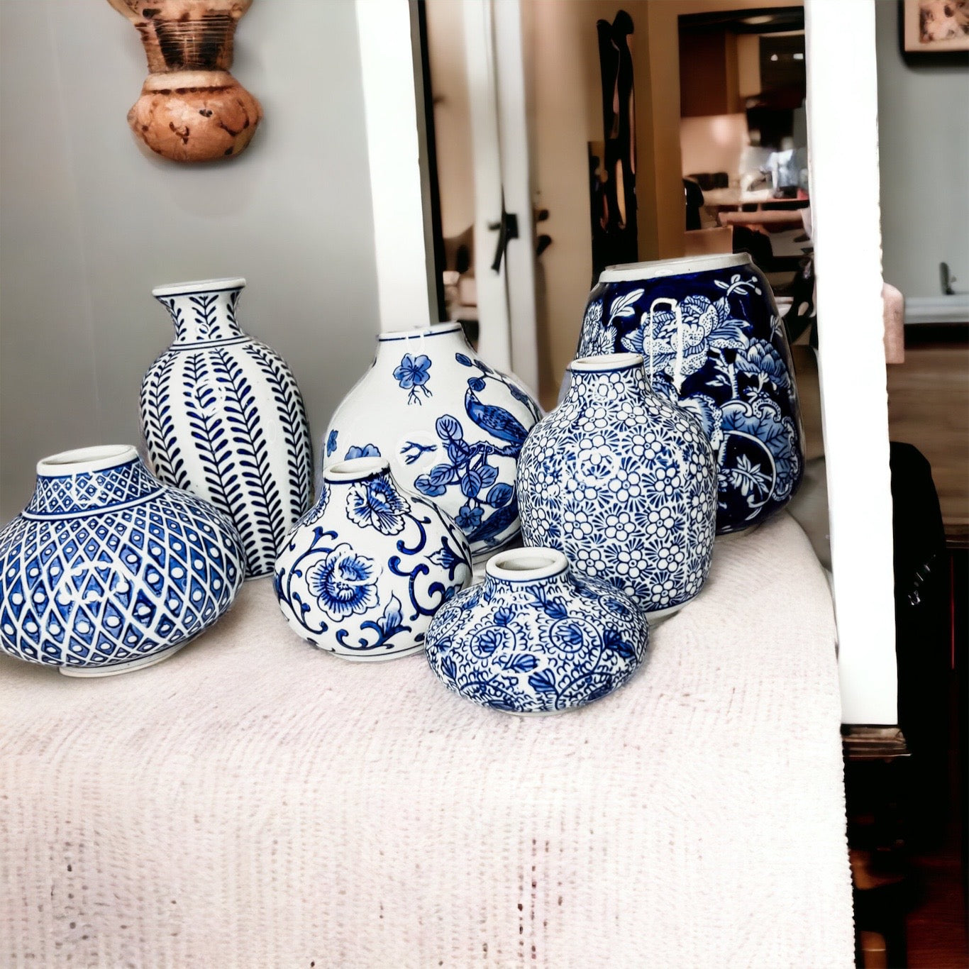 Vases à fleurs en porcelaine bleue, pots de fleurs décoratifs modernes pour l'intérieur