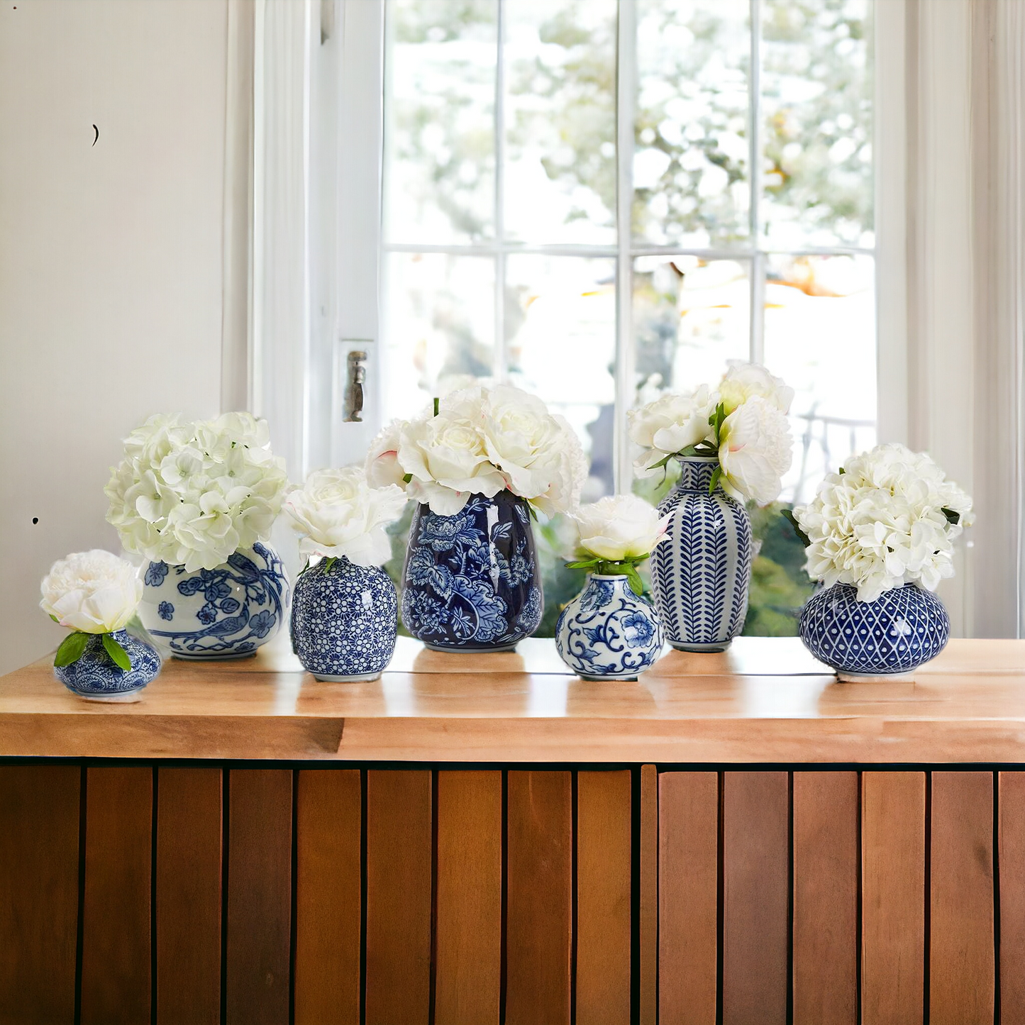 Vases à fleurs en porcelaine bleue, pots de fleurs décoratifs modernes pour l'intérieur