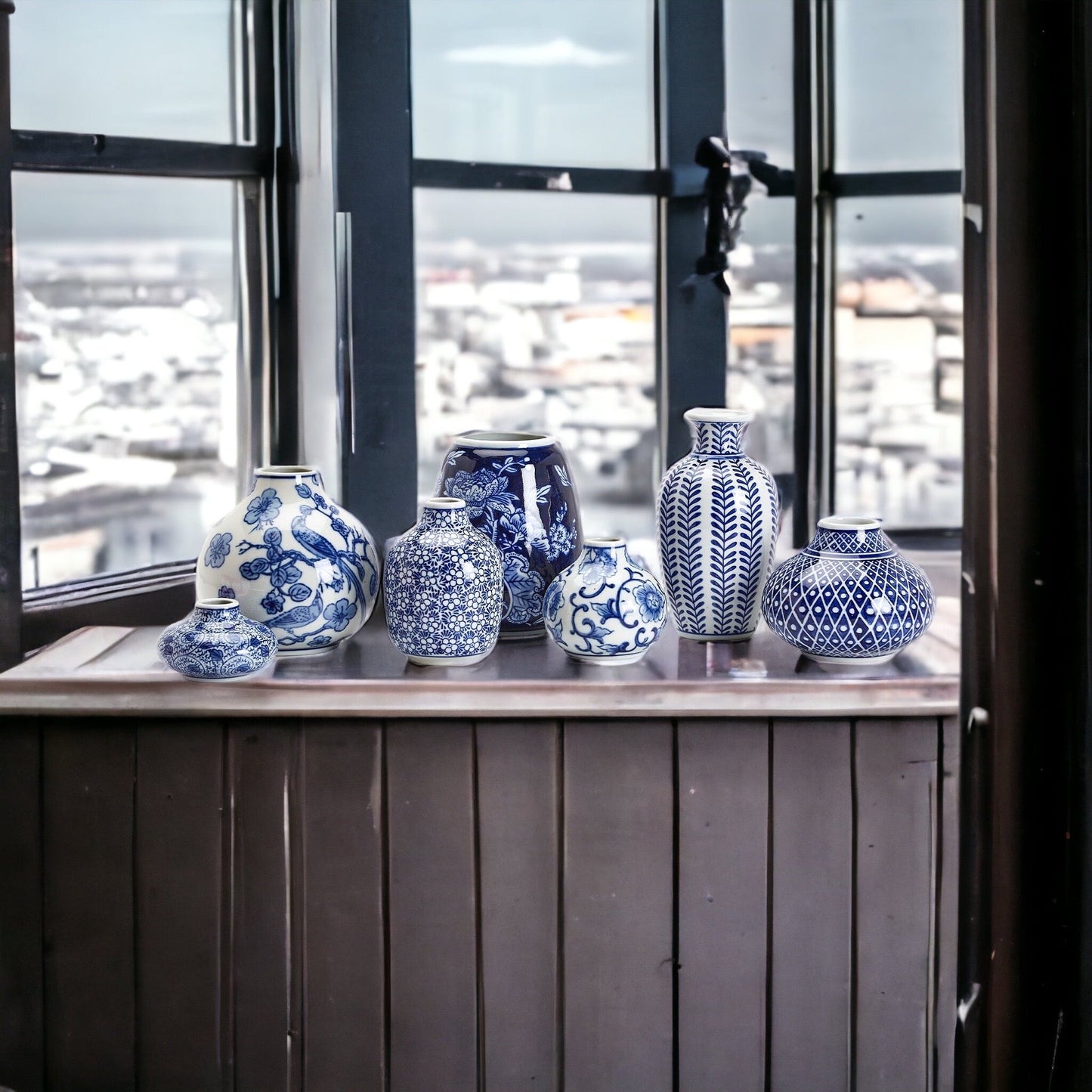 Vases à fleurs en porcelaine bleue, pots de fleurs décoratifs modernes pour l'intérieur