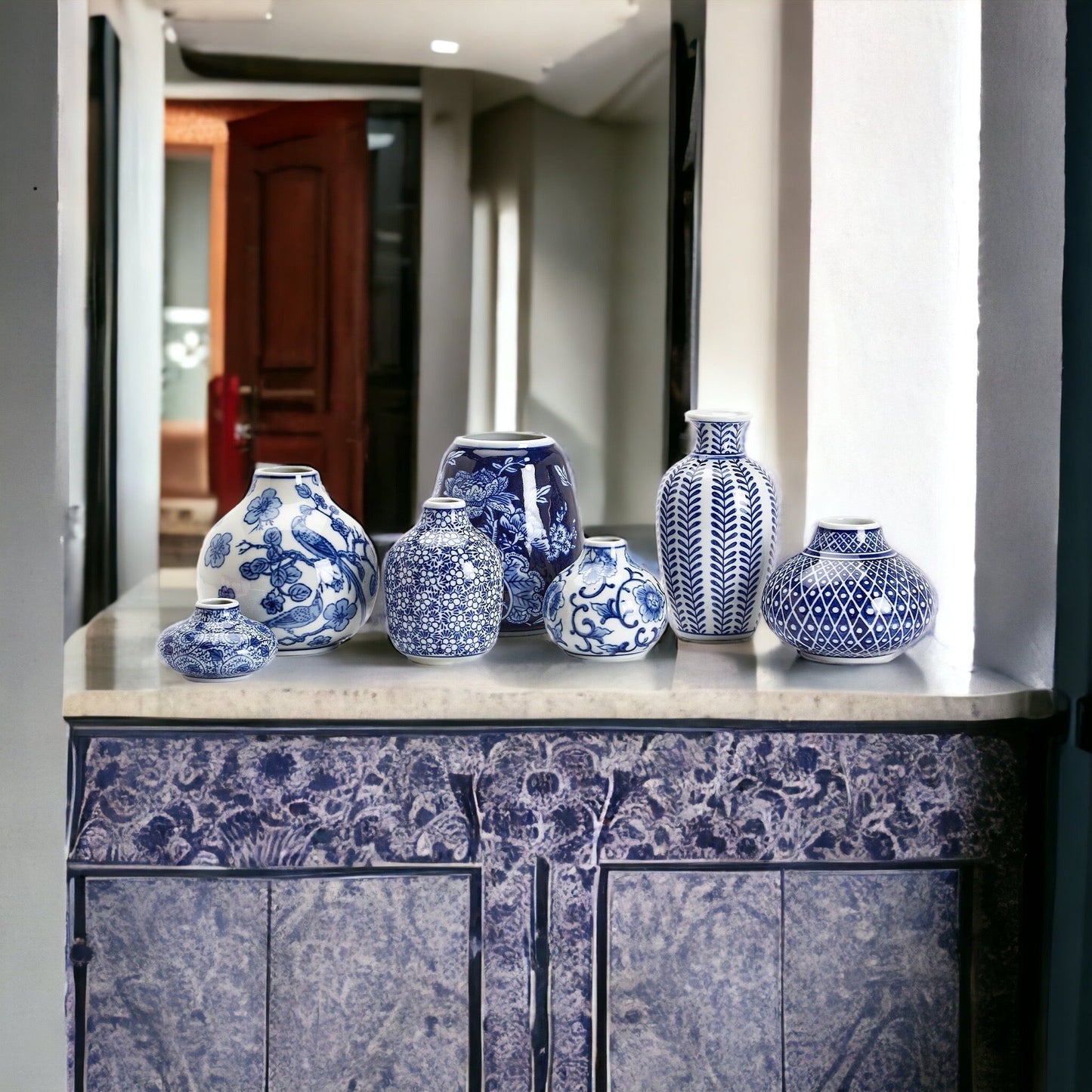Vases à fleurs en porcelaine bleue, pots de fleurs décoratifs modernes pour l'intérieur