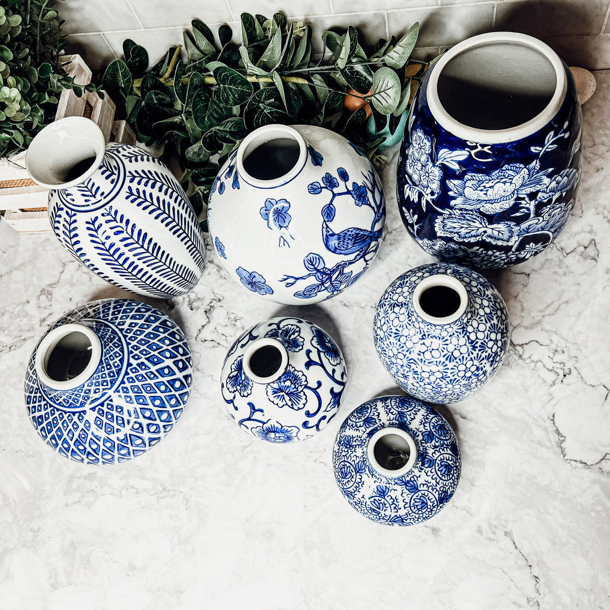 Vases à fleurs en porcelaine bleue, pots de fleurs décoratifs modernes pour l'intérieur