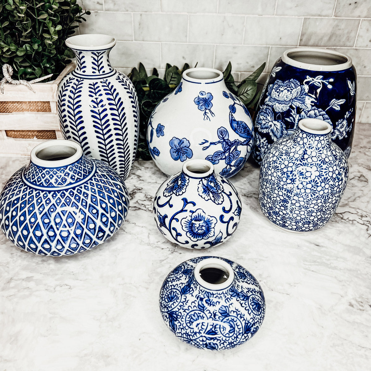 Vases à fleurs en porcelaine bleue, pots de fleurs décoratifs modernes pour l'intérieur