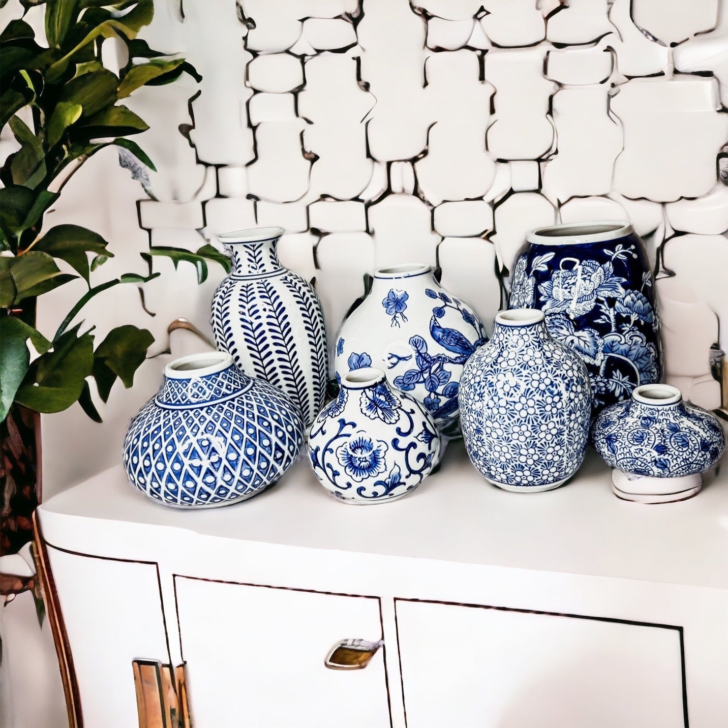 Vases à fleurs en porcelaine bleue, pots de fleurs décoratifs modernes pour l'intérieur