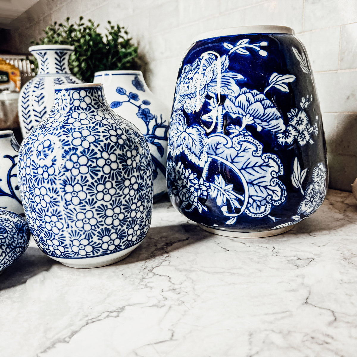 Vases à fleurs en porcelaine bleue, pots de fleurs décoratifs modernes pour l'intérieur
