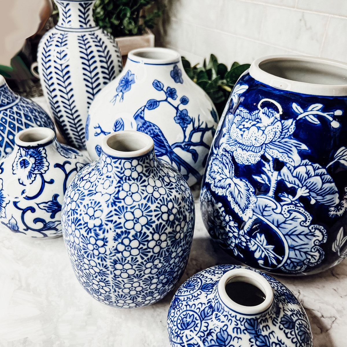 Vases à fleurs en porcelaine bleue, pots de fleurs décoratifs modernes pour l'intérieur