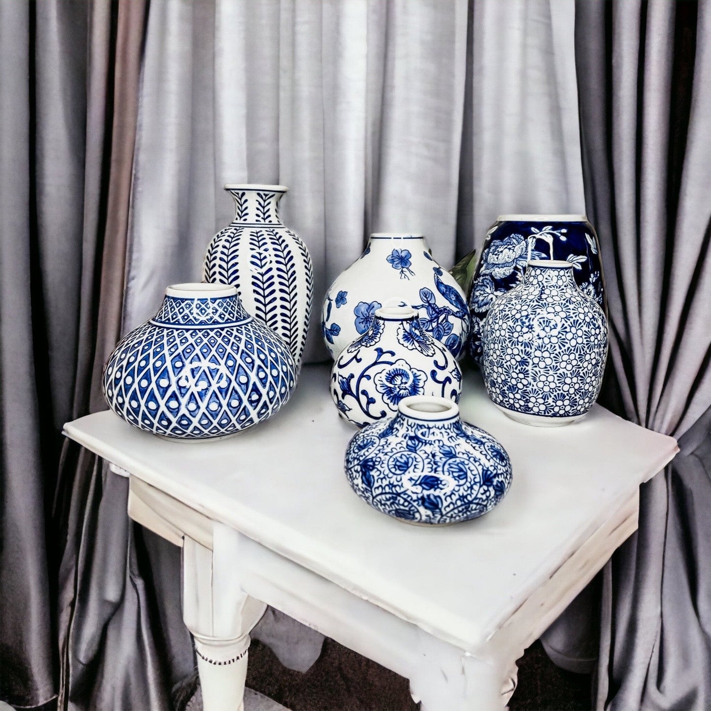 Vases à fleurs en porcelaine bleue, pots de fleurs décoratifs modernes pour l'intérieur