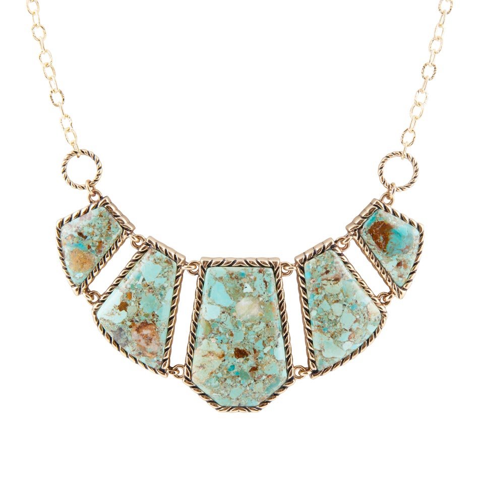 Collier plastron bleu turquoise et doré