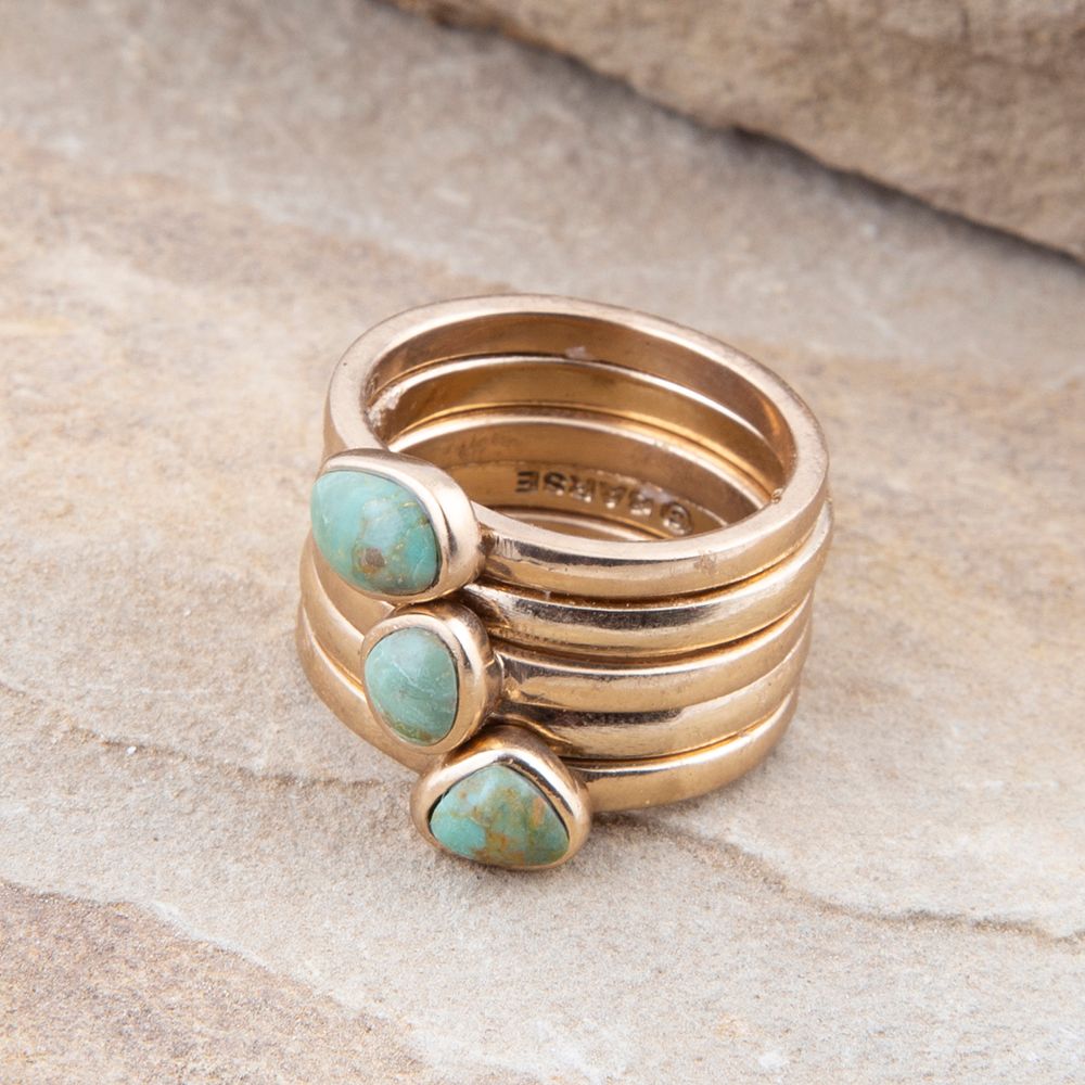 Blauer Türkis Goldener Stapelring Set