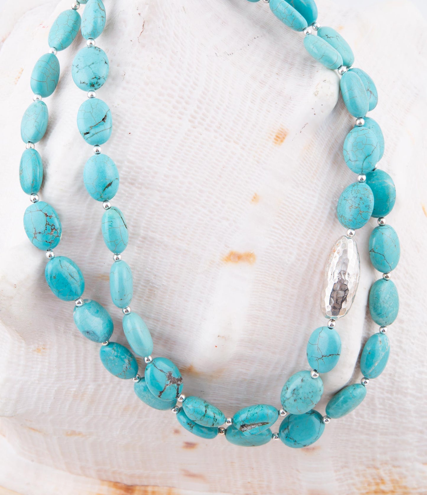 Collier Ras du Cou en Argent Sterling avec Perles de Magnésite Turquoise Bleue