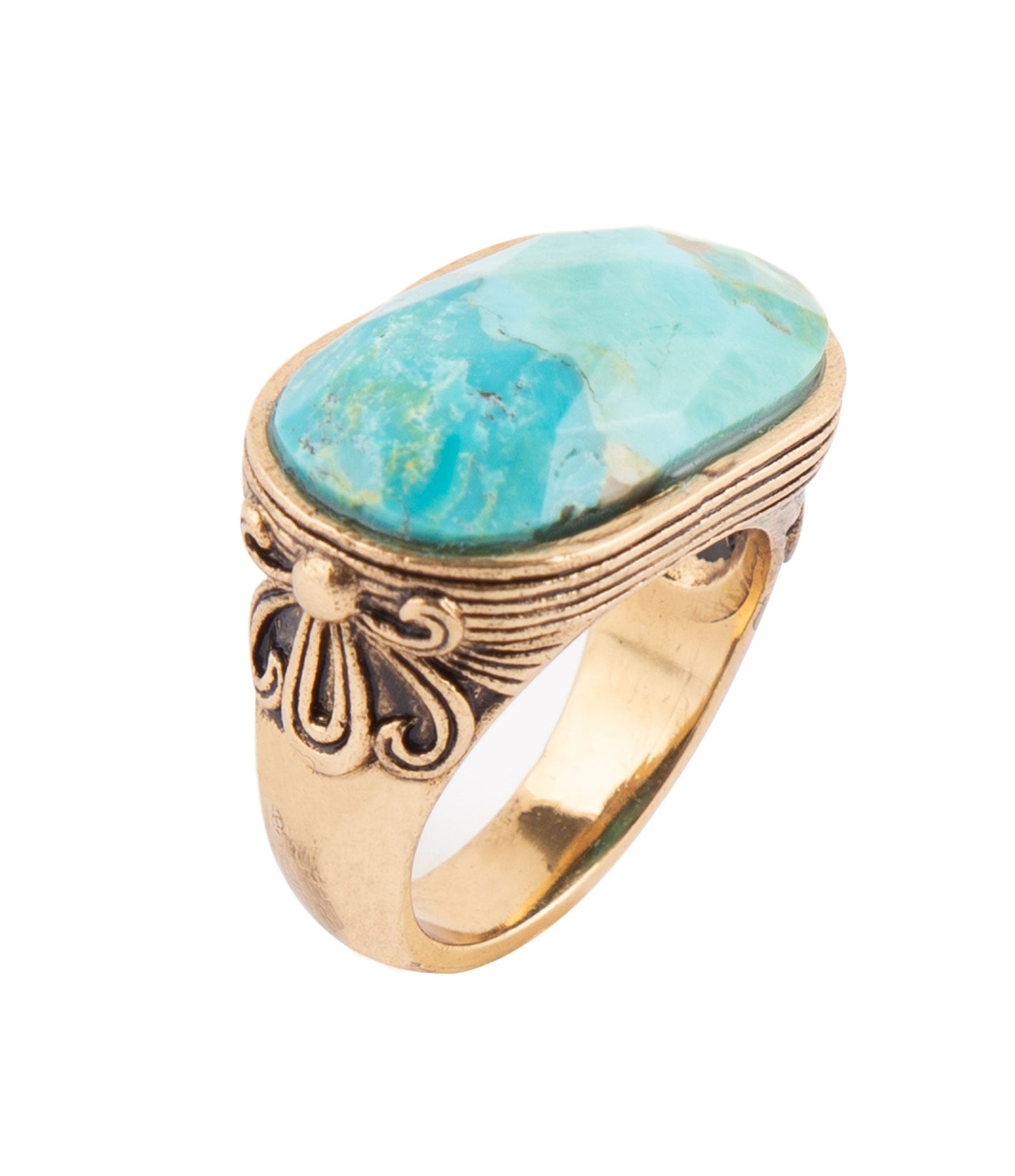 Bague imposante ovale en turquoise bleue