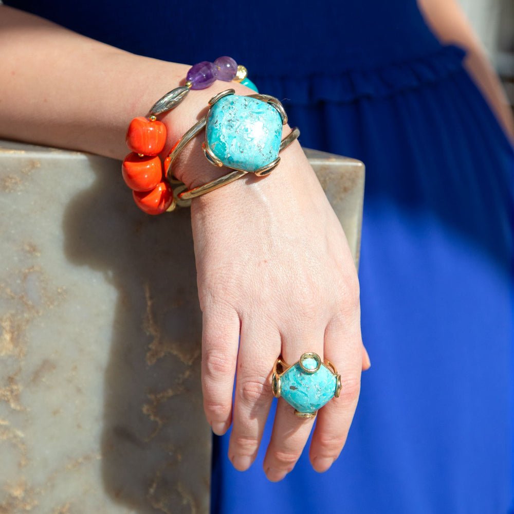 Bague déclaration losange en turquoise bleue