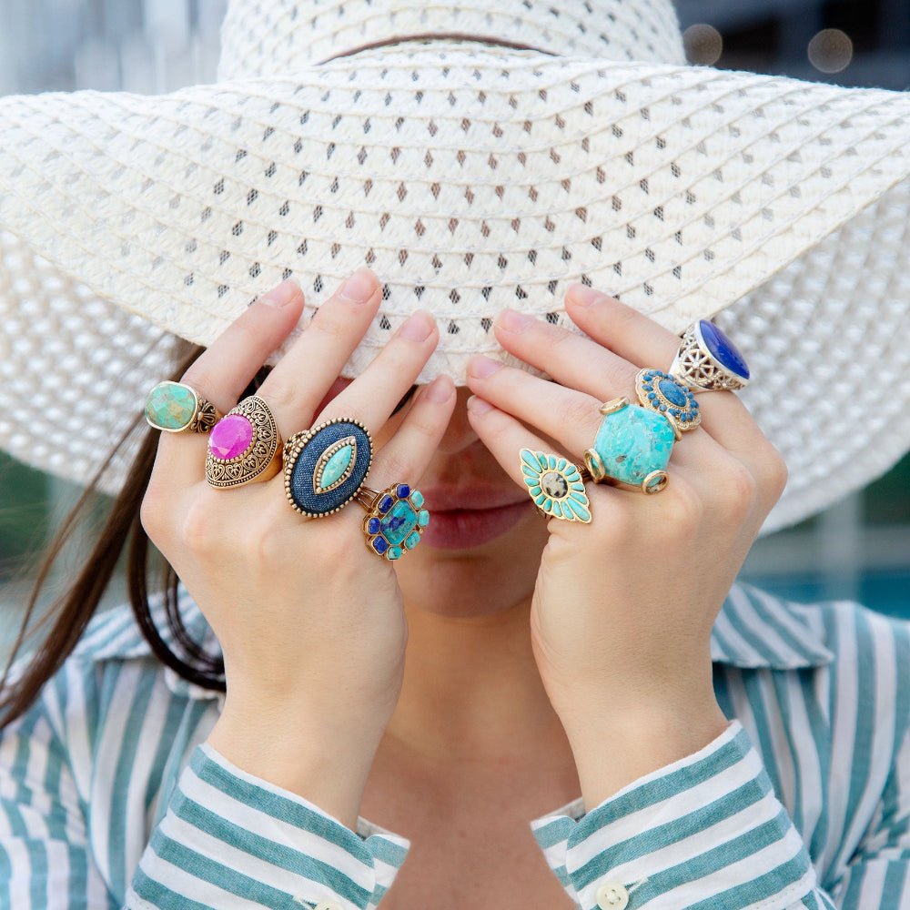 Bague déclaration losange en turquoise bleue